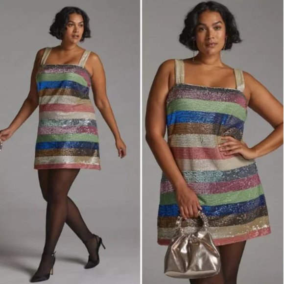 Anthropologie Dresses & Skirts - NWT Anthropologie Shimmer Striped Mini Dress 18W Plus Size